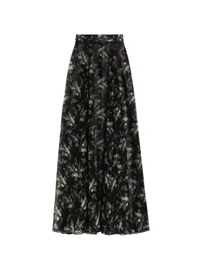 Dolce & Gabbana Chiffon Skirt With Rose And Small Flower-print In Black