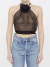 Dolce & Gabbana Chiffon Top With Flower In Black