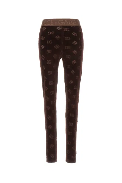 Dolce & Gabbana Chocolate Chenille Leggings In Marrone Scuro