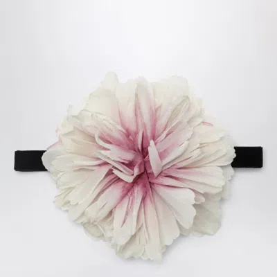 Dolce & Gabbana Choker With Maxi Ivory/pink Flower In White