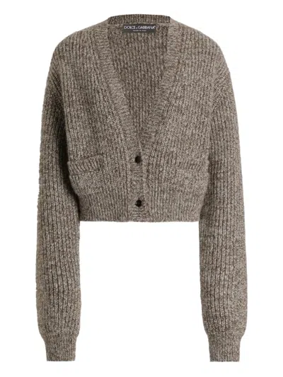 Dolce & Gabbana Chunky-knit Cropped Cardigan In Brown