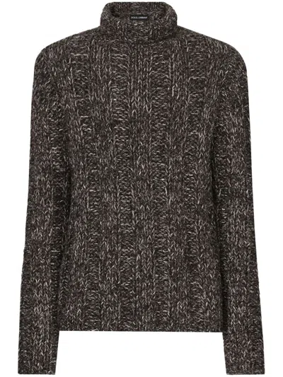 Dolce & Gabbana Cable Knit Turtleneck Sweater In Black