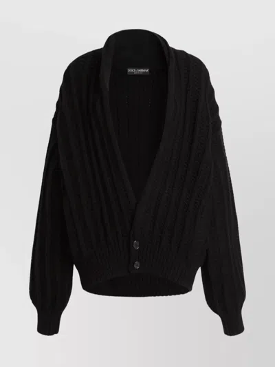DOLCE & GABBANA CHUNKY KNIT RIBBED CARDIGAN WITH LONG SLEEVES