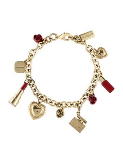 Pre-owned Dolce & Gabbana Chunky Multi-charm Vintage Bracelet, 9" In Red