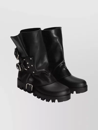 Dolce & Gabbana Chunky Sole Mid-calf Rain Boots With Studs In Black