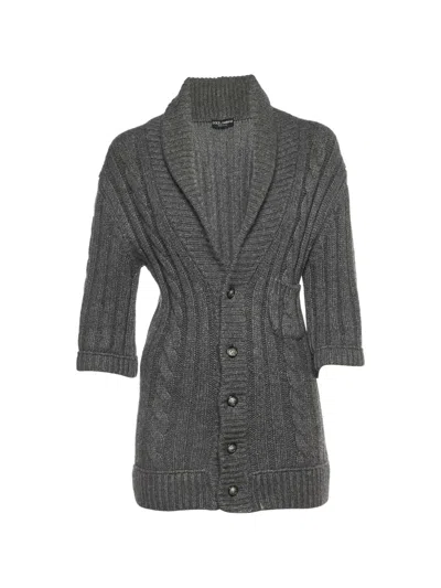 Pre-owned Dolce & Gabbana Chunky-knit Cardigan In Gray