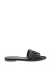 Dolce & Gabbana Black Goat Leather Slides With Signature Dg Logo In Black