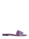 Dolce & Gabbana Violet Sandals With Logo Embroidery On The Front And All-over Majolica Motif In Cotton Blend Woman In Purple