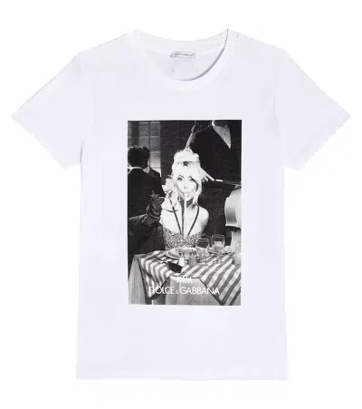 Dolce & Gabbana Kids' "ciao, Kim" Printed Cotton T-shirt In White