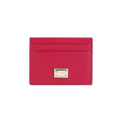 Dolce & Gabbana Ciclamino Leather Cardholder With Logo Plaque In Red