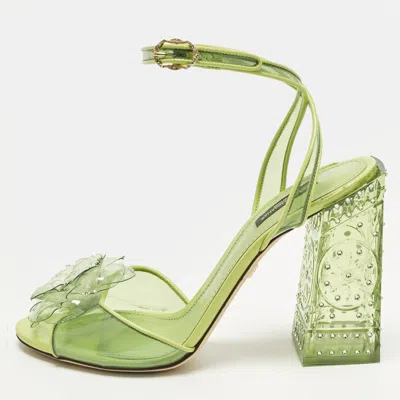 Pre-owned Dolce & Gabbana Cinderella Size 40.5 Green Pvc And Patent Leather Ankle Strap Sandals