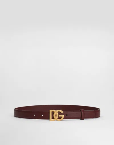 Dolce & Gabbana Cintura In Pelle Di Vitello Con Logo Dg In Burgundy