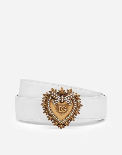 Dolce & Gabbana Leather Devotion Belt In White