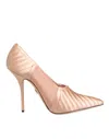 Dolce & Gabbana Cipria Nude Satin Mesh Stiletto Pumps Shoes In Animal Print