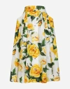 DOLCE & GABBANA CIRCLE SKIRT IN YELLOW ROSE-PRINT COTTON