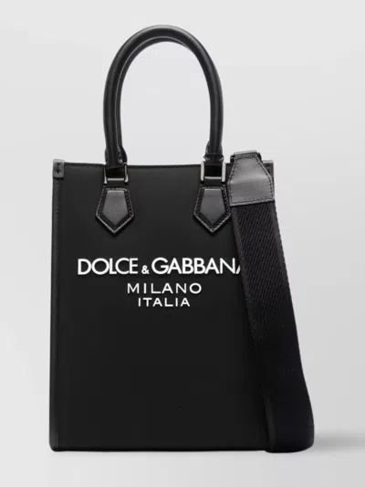 Dolce & Gabbana Embossed-logo Leather-panel Bag In Blue