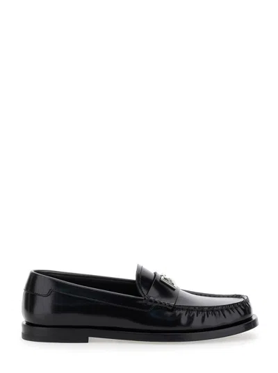 DOLCE & GABBANA DOLCE & GABBANA 'CITY BLANCO' BLACK LOAFERS WITH DG LOGO DETAIL IN LEATHER WOMAN