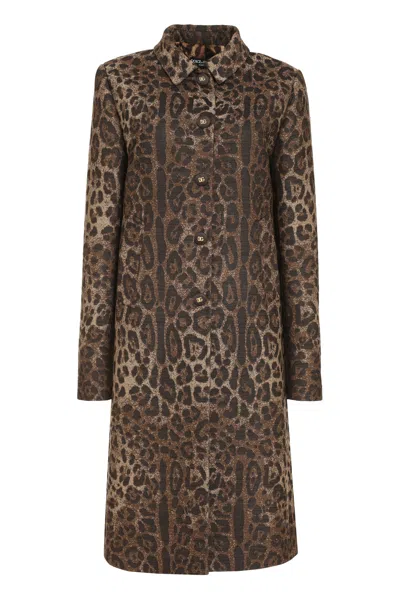 Dolce & Gabbana Classic Collar Animalier Wool Jacket For Women In Brown
