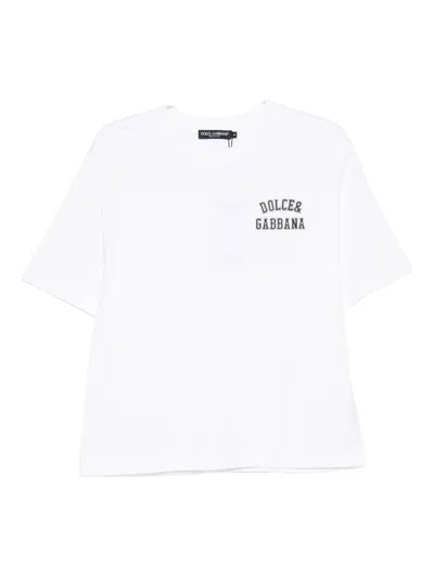 Dolce & Gabbana Classic Crew Neck T-shirt With Logo Patch For Women In White