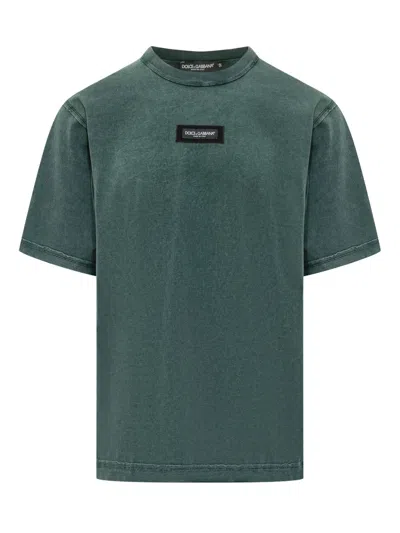 Dolce & Gabbana Classic Giro Neck T-shirt With Front Logo In Green
