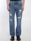 Dolce & Gabbana Logo Embroidered Ripped Jeans In Blue