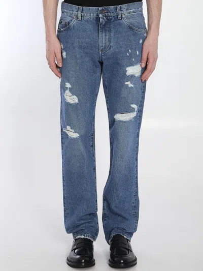 Dolce & Gabbana Distressed Denim Jeans In Variante Abbina
