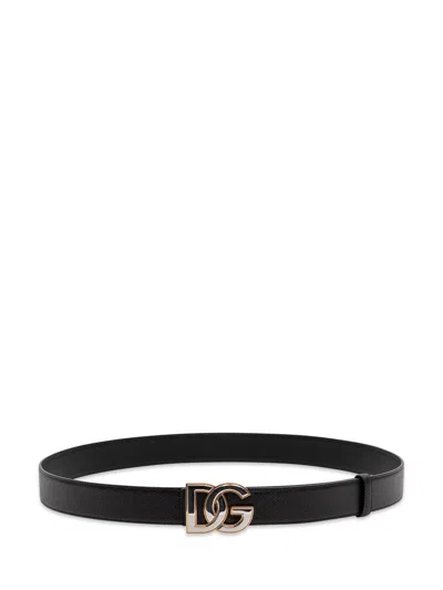 Dolce & Gabbana Classic Leather Belt With Iconic Buckle In Nero/nero