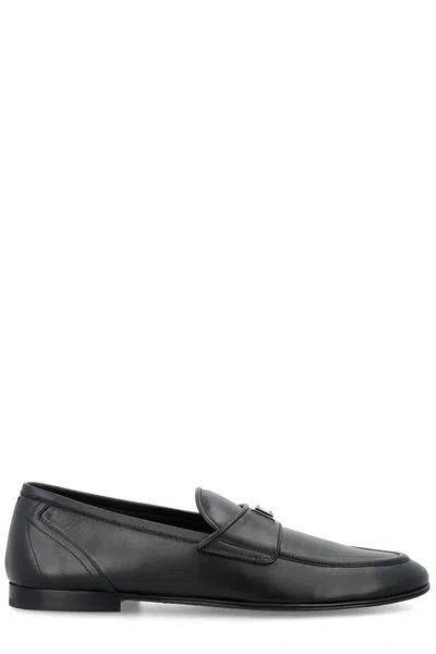 Dolce & Gabbana Leather Loafers With Logo Plaque In Black