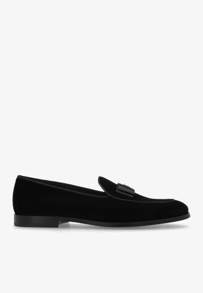 Dolce & Gabbana Classic Velvet Logo Loafers In Black