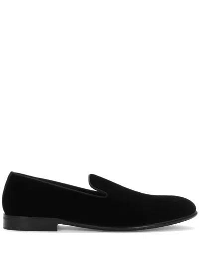 Dolce & Gabbana Round Toe Suede Loafers With Rubber Sole In Black