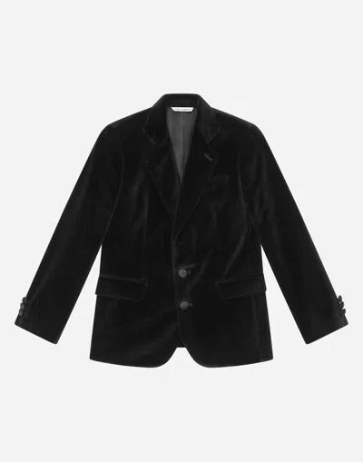 Dolce & Gabbana Kids' Classic Velvet Two-button Sicilia-fit Jacket In Nero