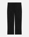 Dolce & Gabbana Classic Wool Pants With All-over Fusible-rhinestone Logo In Black