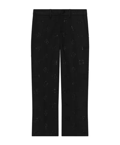 Dolce & Gabbana Kids' Classic Wool Pants With All-over Fusible-rhinestone Logo In Black