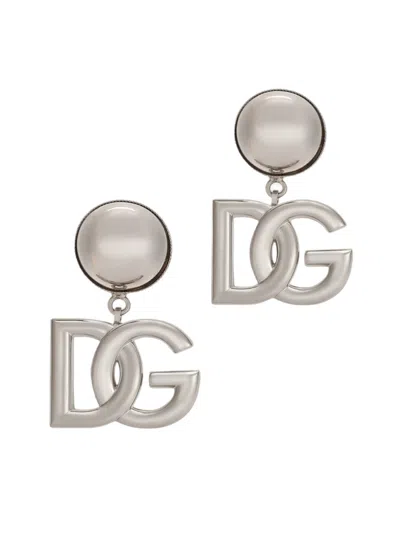 Dolce & Gabbana Clip Earrings With Dg Logo: In Metallic