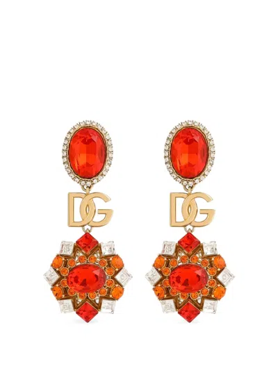 Dolce & Gabbana Clip Earrings With Rhinestones In Brown