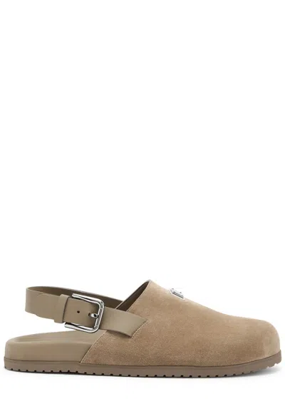 Dolce & Gabbana Clog Suede Sliders In Tan