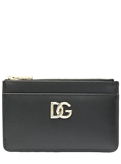 Dolce & Gabbana Dg-logo Leather Card Holder In Black