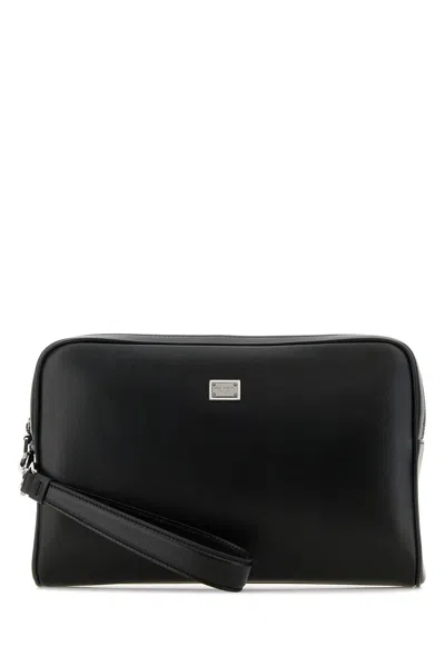 DOLCE & GABBANA DOLCE & GABBANA BLACK LEATHER POUCH