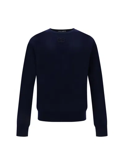 Dolce & Gabbana Cneck Sweater In Blu Scuro