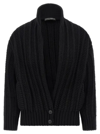 Dolce & Gabbana Coarse Wool Cardigan Sweaters And Cardigans Black