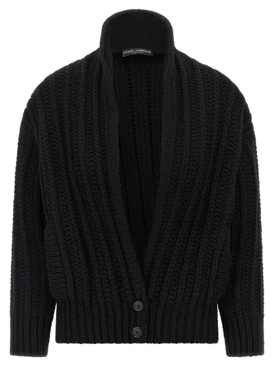 Dolce & Gabbana Coarse Wool Cardigan In Black
