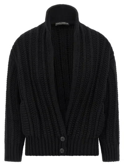 Dolce & Gabbana Coarse Wool Cardigan In Black