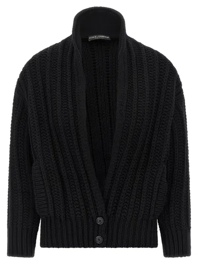 DOLCE & GABBANA COARSE WOOL CARDIGAN SWEATERS AND CARDIGANS BLACK