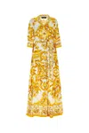 Dolce & Gabbana Belted Silk Twill Midi Dress With Majolica Print In Mixmaiolicagiallo