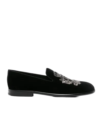 DOLCE & GABBANA DOLCE  GABBANA COAT OF ARMS EMBROIDERED VELVET LOAFERS