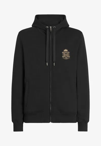 Dolce & Gabbana Coat Of Arms Zip-up Sweatshirt In Black
