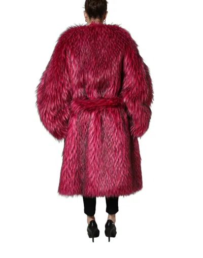 Dolce & Gabbana Fuchsia Belted Faux-fur Trench Coat Jacket In Multi