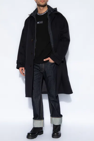 Dolce & Gabbana Coat With Internal Vest In Navy Blue