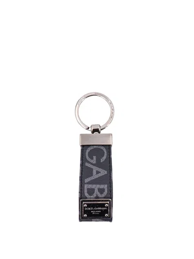 Dolce & Gabbana Coated Canvas Keychain With All-over Lettering Logo In Multi