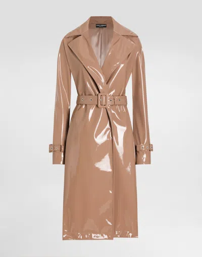 Dolce & Gabbana Coated Faux Leather Trench Coat In Pale Pink